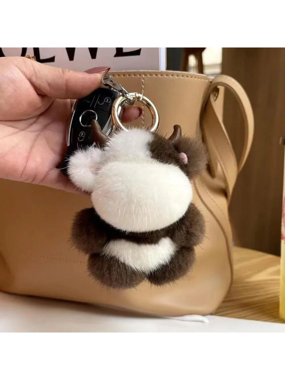 Cute Plush Cow Keychain | Soft Animal Key Chain for Bags & Car Keys | Perfect
